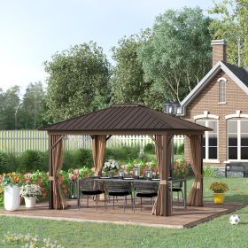 10' x 12' Hardtop Gazebo with Curtains and Netting (Option: Brown-2230x380x280 mm)
