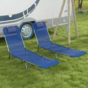 2 Piece Folding Chaise Lounge Chairs (Option: Dark Blue-750x595x200 mm)