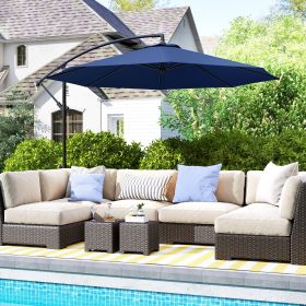 10' Cantilever Tilt Offset Patio Umbrella w/ UV & Water Safe Material & Cross Base (Option: Navy Blue-1960x280x150 mm)